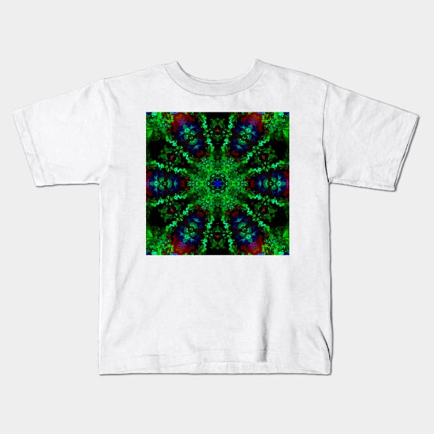 Psychedelic Hippie Green Red and Blue Kids T-Shirt by WormholeOrbital